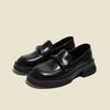 Mocasines de tacón grueso con moneda de oro pequeña para mujer, estilo británico, 2024 nuevos, retro, sin cordones, zapatos de cuero pequeños, flats casuales