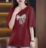 Camiseta de Manga Corta para Mamá Estilo Nuevo para Mujer Artículo Popular Moda Verano 2024 Top de Media Manga Talla Grande Suelto para Mujeres de Mediana Edad y Mayores