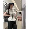 Dropshipping Verano Modal Suave Estilo Chica Dulce Patchwork de Encaje Camiseta de Manga Corta para Mujer Top Ajustado