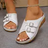 Nuevas zapatillas planas de estilo europeo y americano para mujer, sandalias de punta abierta de talla grande, sandalias de cuña con suela gruesa para mujer