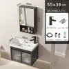Gabinete de baño de aluminio espacial para espacios pequeños, combinación de gabinete para lavabo de baño con lavabo integrado de cerámica, inodoro impermeable
