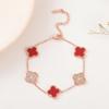 Pulsera de trébol de cuatro hojas de acero de titanio inmarcesible con diamantes, pulsera de dijes de moda de oro rosa de 18 quilates, estilo europeo y americano, pulsera de cinco flores