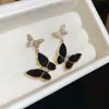 Pendientes de Mariposa con Zirconia de Aguja de Plata y Goteo de Aceite, Pendientes Franceses Dulces y Elegantes de Estilo Nicho, Pendientes de Lujo Ligero de Alta Gama para Mujer