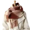 Bufanda Chal de Imitación Cachemir con Cuadros Degradados Estilo Coreano para Hombres y Mujeres, Bufanda Cálida y de Moda con Borlas para Otoño e Invierno, Ideal para Ir al Trabajo
