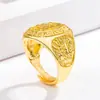 Moneda europea moda oro joyería al por mayor chapado en oro de 18 quilates arena Oro apertura dominante palabra de pelo de la suerte anillo para hombre