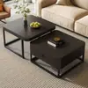 Mesa de Centro Quadrada de Madeira Maciça Novo Modelo 2025 Mesa de Centro Minimalista Moderna para Sala de Estar Apartamento Pequeno Conjunto de Mesa de Centro Extensível de Chão