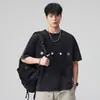 Camiseta de Manga Corta Lavada Asut para Hombre Xintang, Estilo Americano, Versátil, Corte Holgado, Estampada, Informal, Pesada 210g
