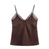 Top de Otoño para Mujer Estilo Europeo y Americano con Encaje y Textura de Satén de Seda Tirantes Pequeños 82779