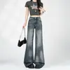 Nuevo LOOK de verano estilo chica hot de deseo puro estilo americano diseño de flecos adelgazante de cintura alta jeans acampanados retro azules para mujer
