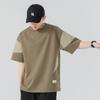 Camiseta Redonda Fashion Masculina 2024 Casual Nova Cor Color Block Manga Curta Masculina Tamanho Grande Esportiva Solta Camiseta Redonda Masculina