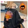 Moletom Gola Redonda Pesado Estilo Graffiti para Homens, Nova Tendência Outono/Inverno Marca Par Casal Pôr do Sol, Jaqueta Casual Solta Estilo Americano