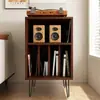 Gabinete Retro de Madera Maciza Negra para Tocadiscos de Vinilo, Gabinete de Almacenamiento de Audio, Librero Bajo, Gabinete de Esquina, Gabinete de Pie con Patas de Hierro