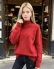 Nuevo suéter de punto de cuello medio alto para mujer de otoño e invierno, jersey casual holgado estilo perezoso, elegante camiseta básica de color liso