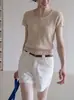 Camiseta de punto chic de manga corta estilo coreano para mujer, cárdigan fino y elegante de verano, top ajustado