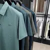 Nueva Camiseta de Manga Corta de Seda Helada para Hombre de Verano, Casual de Negocios, Elástica, Anti-Arrugas, Transpirable, Delgada, Polo Superior para Hombre