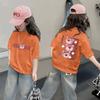 [100 algodón] camiseta de verano de manga corta para niños 2025 nueva caricatura top de estudiante para niña impresión para niños grandes