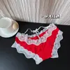 Pantis Sexys de Algodón con Encaje Rojo para Mujer, Panties Rojos de Boda, Bragas Rojas Brillantes para Mujer