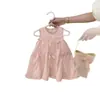 Conjunto Dulce Estilo Coreano para Niña: Vestido Estilo Francés para Niñas, Verano Sin Mangas Elegante Color Sólido Lazo Vestido Camiseta para Bebés Niñas