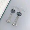 Pendientes de borla de la suerte huecos de plata de ley 925 para mujer, aretes de botón hexagonales de estilo chino esférico, ganchos de oreja, joyería para orejas
