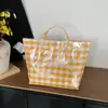 Bolsa de Mão Xadrez Novo Estilo, Bolsa de Armazenamento Fashion para Passeio de Mamãe, Bolsa de Lona Fofa Estilo Menina, Bolsa de Tecido de Mão de Grande Capacidade