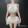 Conjunto de bikini blanco de malla de moda europea y americana, disfraz de cantante para festival de música electrónica, atuendo sexy de fiesta para bailar y actuar