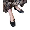 Zapatos planos vintage estilo francés de piel de vaca lavados a mano para mujer, versátiles zapatos de ballet con lazo y nariz de cerdo en color marrón