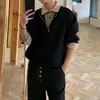 Hoodie Masculino Estilo Americano Moderno de Alta Inteligência Falso Duas Peças com Gola Polo Meio Zíper Corte Limpo Casual para o Dia a Dia