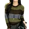 Suéter de Punto Grueso a Rayas Retro Cuello Redondo para Mujer 2026 Otoño/Invierno Nuevo Estilo Holgado Perezoso Suave Top de Punto