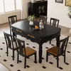 Mesa de Comedor y Sillas de Madera Maciza Estilo Francés Vintage Combinación Hogareña Estilo Medio y Antiguo Mesa Redonda Retráctil Mesa de Comedor para Apartamentos Grandes y Pequeños