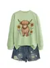 Sudadera linda y versátil de lana de yak para mujer con estampado floral y cuello redondo de manga larga para Amazon, Wish y plataformas de comercio electrónico independientes