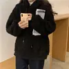 Suéter para Mujer Sentido del Diseño Nicho Imitación Terciopelo de Cordero Orejas de Oso Lindas con Capucha Otoño e Invierno Talla Grande Holgado Manga Larga Suéter