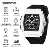 Reloj Electrónico Sanda Aliexpress Más Vendido, Moderno y Genial, con Tres Zonas Horarias, Cronómetro Segmentado, Luminoso, Forma de Barril, Reloj de Doble Movimiento