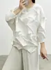 La camiseta de diseñador Miyake más vendida, de nicho, tacto de alta gama, corte irregular holgado, talla grande, camiseta tipo pullover adelgazante