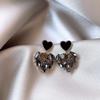 Pendientes de Corazón de Diamantes de Imitación de Lujo Negros Aguja Plateada Moda Trendy Elegantes Pendientes Colgantes de Corazón de Melocotón para Mujer Pendientes Clásicos de Alta Gama