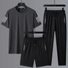 Verão homens de seda de gelo de secagem rápida esportes de lazer plus size terno masculino fino solto pescoço redondo terno calças