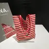 Bolsa de Lona Listrada 2026 Novo Estilo Coreano Ins Tote Casual Bolsa de Ombro Único Tote de Grande Capacidade Bolsa de Compras