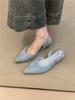Zapatos de cuña de hada suaves 2025 Nuevo estilo francés Elegantes de gamuza Punta puntiaguda Boca poco profunda Sandalias traseras huecas para mujer