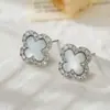 Pendientes Frescos y Minimalistas de Nácar Natural con Forma de Trébol de Cuatro Hojas, Microincrustados con Circonita en Aleación de Cobre y Agujas de Plata S925, Pendientes Exquisitos y Versátiles
