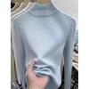 Elegante Camiseta Base Roja de Angora con Cuello Medio Alto para Mujer Otoño e Invierno Ajustada Cálida Interior Suéter de Punto Top Coreano