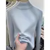 Suéter Tricot Angorá Branco Gola Alta Meia Manga Feminino Outono Inverno Slim Fit Simples Camisa Base Estilo Coreano