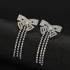 Novos Brincos de Franja com Laço de Diamante Flash Atmosféricos Dupla Face Longos Brincos para Maquiagem de Noiva Acessórios Elegantes para Estúdio