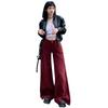 Jeans de Pierna Ancha Rectos Sueltos de Cintura Alta con Costuras Divididas para Mujer, Ankara Rojo, Micro Casual