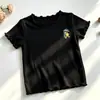 Nova coleção de verão: Camisetas de manga curta para meninas, camisolas de manga curta de seda gelada e blusas estilosas com acabamento em renda para bebês meninas
