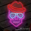 Nova Luz Neon Retroiluminada de Halloween com Designs de Fantasma, Caveira e Abóbora para Decoração de Festa Festiva Luz Noturna