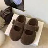 Pantuflas de Felpa Francesas Mary Jane Cerradas Suaves para Mujer, Para Usar al Aire Libre 26 Otoño/Invierno Suela Gruesa que Aumenta la Altura Calientes de Hada de Algodón