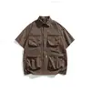 Ru Meng Shan Xi Design Funcional Outdoor Multi-Bolsos Repelente à Água Respirável Manga Curta Camisa Masculina Verão Jaqueta de Trabalho