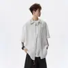 Camisa de Linho de Manga Curta Retrô da Moda de Verão para Homens, Estilo Old Money, Jaqueta Camisa Texturizada, Top Colarinho para Casais da High Street