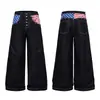 Jeans de pierna ancha con patchwork de estrellas, remaches y múltiples botones para hombre y mujer, estilo American high street, pierna recta, largos hasta el suelo, pantalones casuales holgados