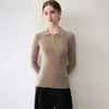 Suéter feminino de cashmere para outono e inverno, 100% cashmere de cabra, novo design estiloso, gola polo, manga longa, pulôver, corte justo, suéter de malha