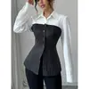 En Stock 2024 Amazon Otoño e Invierno Nueva Camisa de Rayas Patchwork de Cuello de Camisa de un Solo Botón Transfronteriza Europea y Americana